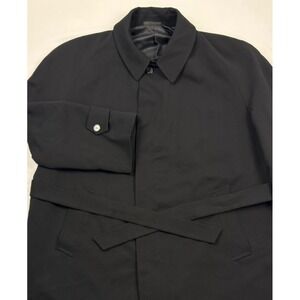 VTG 80s/90s Lazetti Black 100% Wool Belted Lined Trench Coat Slash Pockets 44S